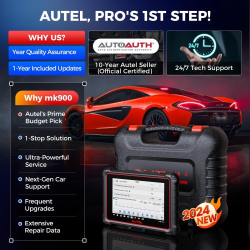 2024 Autel Scanner MaxiCOM MK900 Support 40+ Service, 3000+ Active Tests, All System Diagnose, FCA Autoauth & SGW  New Ver. of MK808S, MK808BT PRO