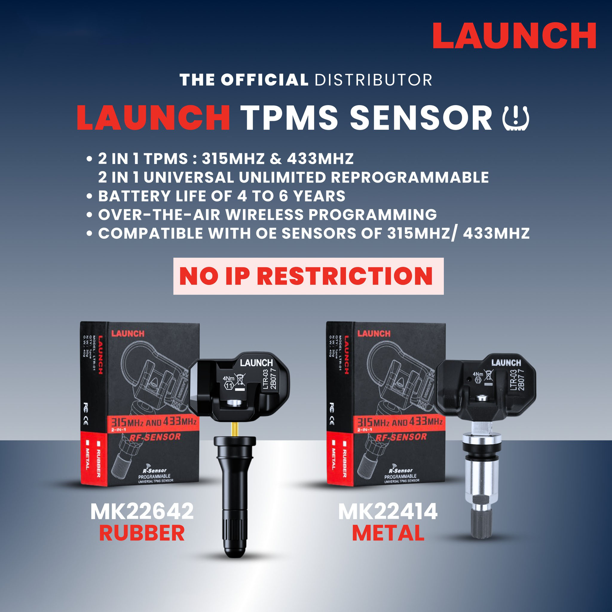 Launch LTR-03 RF TPMS Sensor Metal and Rubber two types to choose